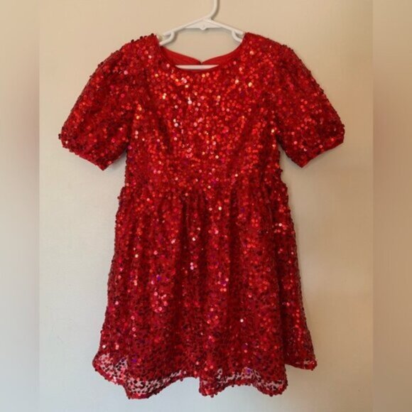 Girls Red Sequin Dress Size 6/7 Holiday Special Occasion Christmas - Picture 1 of 5